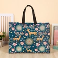 Dark blue non-woven shopping bag featuring deer print and wide black handles - Fairy Deer