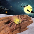 Miniature Halloween spider figurine in brown and yellow with spooky full moon backdrop - Style K Brown Yellow Spider