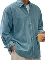 Men's blue corduroy long sleeve shirt featuring a vintage texture and relaxed fit - S / Tops / Blue