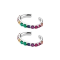 Detalle de pendientes ear cuff plateados con un arcoíris de piedras preciosas de colores - Ear Cuff Plateado - Piedras Multicolor