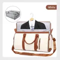 White PU leather foldable garment travel bag with suit storage compartment and mesh pouch - Beige & Brown + Toiletry Bag
