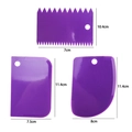 3-piece purple plastic bread slicer and cake scraper set with size measurements - 3-Piece Small Scraper Set / Purple