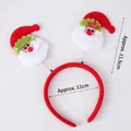 Christmas reindeer headband with spring-loaded Santa Claus ornaments and soft red velvet base - Headband Two Santas