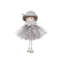 Grey sequined mesh skirt angel ornament with wool hat and golden bells for Christmas tree - Gray Bow Hat Gauze Skirt Angel / Gray