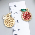 Golden apple pendant with red and green crystals for DIY necklaces, 2cm size - Drip Oil Red Rhinestone Apple (23417)