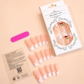 Détails de faux ongles French roses avec perles, strass cerise et motifs de nœuds blancs - Style Perle Nœud Cerise Français (XD-51-15)