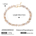 18k gold plated stainless steel necklace with mint green shell and pearl charms - Stainless Steel Shell Beaded Necklace (JDNW2405010)
