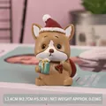 Christmas Corgi resin figurine with Santa hat and gift box, 5.5cm holiday desk decor - 7116R-09 Dog