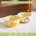 Set of 2 ceramic bowls with hand-painted lemon and mangosteen designs in 4.5-inch size - Lemon + Mangosteen / 2 Bowls