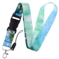 Starry galaxy lanyard with gradient teal and blue nylon webbing and metal lobster clasp - Cyan Green Gradient Galaxy (YZ20-16)