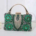 Luxuriöse smaragdgrüne Kristall-Abendtasche mit goldenem Metallgriff und floralem Strassmuster - Grün