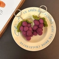 Handmade purple felt grape keychain set with metal ring on decorative beige plate - Purple Grape Pair