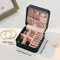 Navy blue mini portable jewelry organizer for girls with ring slots and necklace hooks - Black