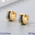 Goldene Edelstahl-Ohrringe mit schwarzen und silbernen Perlen, 13x7mm für Damen und Herren - Goldene Basis + Schwarz-weiße Strasssteine (KE118334-TGD)
