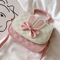 Pink and white quilted crossbody bag for girls with cute bow and rabbit ears - Pink