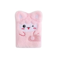 Detail of pink plush notebook with 3D cartoon animal ears and glitter snap closure button - Pink Sheep