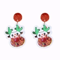 Festive transparent PVC reindeer earrings with colorful star sequins and green antlers - Reindeer Studs
