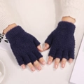 Gants douillets en peluche bleu marine sans doigts pour femmes, parfaits pour l'hiver - Taille unique / Style Sans Doigts Standard / Bleu Marine
