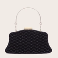 Elegante bolso de fiesta en terciopelo negro con diamantes y asa de anillo dorado - Estilo Terciopelo y Diamantes de Imitación / Negro