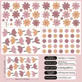 Cartoon colorful flower and dots PVC wall stickers for kids rooms, 88pcs warm tone set - 20*30cm 4 Sheets (88 Patterns) / Pink Daisy Wall Stickers