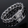 Bracelet chaîne cubaine vintage en alliage argenté pour hommes avec fermoir rectangulaire - Argenté