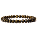 6mm natural black agate beaded bracelet with gold Buddhist mantra engravings and elastic band - Black Mantra