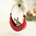 Red polka dot moon ornament with reindeer figurine, 10.5cm height Christmas iron pendant - Red Moon Boat