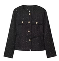 Détail de la veste en tweed noir avec boutons dorés et subtils ornements de paillettes - XS / Noir