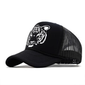 Casquette trucker noire classique avec motif tête de tigre blanc et filet respirant - Réglable / Noir Avec Tigre Blanc