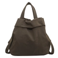 Dark brown large capacity nylon tote bag with shoulder straps for casual use - Olive Green