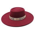 Vintage burgundy wool felt fedora hat with a 9.5cm wide brim and ethnic woven band - M (56-58cm) / Burgundy