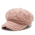 Pink sherpa fleece newsboy cap with a warm lamb wool texture and structured crown design - Pink