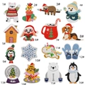 Close-up of 16-piece Christmas embroidery patches featuring reindeer and snowman designs - 16 Pieces Set