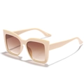 Oversized square beige cat-eye sunglasses with gradient brown lenses for women - Rice White Frame / Tea Lens