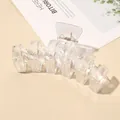 Macro view of transparent iridescent hair claw clip with wavy cut-out design and metal spring - Transparent AB Large Ripple Hair Claw