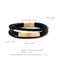 Men's multilayer braided black leather bracelet with a polished gold stainless steel plate - Gold Multi-Layer (W-15-1)