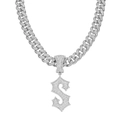 Hip-Hop Silberne Gliederkette mit eisigem Dollarzeichen $ Anhänger für Herren Style - Buchstabe S Panzerkette (YJ10-6413) / Silber
