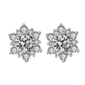 Macro view of snowflake moissanite earrings in S925 sterling silver with sparkling zircons - Snowflake Stud Earrings (ED3)