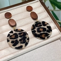 2512199 Wooden Leopard Print Round Long Earrings (s925 Silver Needle)