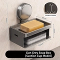 Space aluminum gun grey double-layer suction cup soap holder with side hooks - Suction Cup Double Layer Soap Dish-1 Pack-Gunmetal Grey