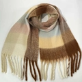 Thick winter scarf with blue and brown plaid patterns and classic tassel fringe - 22# (Brown Beige Pink Blue Plaid)