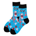Vibrant blue mid-calf socks with red strawberry and sunglasses cartoon print - 36-43 / Blue / Sunglasses & Strawberry (3953C)