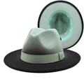 Detail of wide brim fedora showing green and black gradient wool felt and ribbed ribbon band - Mint Green + Black