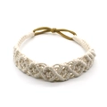 Handmade bohemian cream cotton woven headband with a flexible brown elastic band - Beige