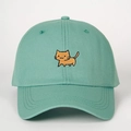 Berretto da baseball in cotone verde menta con ricamo a gatto arancione e visiera curva - Taglia unica / Verde acqua profonda