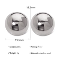 Dettaglio orecchini a sfera in acciaio inossidabile lucido con specifiche di 19,3 mm - Sferico Argento
