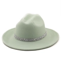 Mint green wool fedora hat with a silver glitter band for women in western jazz style - M (56-58cm) / Mint Green