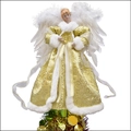 Christmas tree topper angel doll with gold embroidery wings and white feather details - Gold Noble Lady Angel / With LED Battery Box (Batteries Not Included)