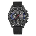 Reloj de carreras negro con textura de fibra de carbono, correa de nailon y tres esferas - Esfera Azul Correa de Nylon