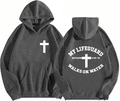 Sweat à capuche gris foncé avec croix blanche et texte My Lifeguard sur le dos - Gris clair
